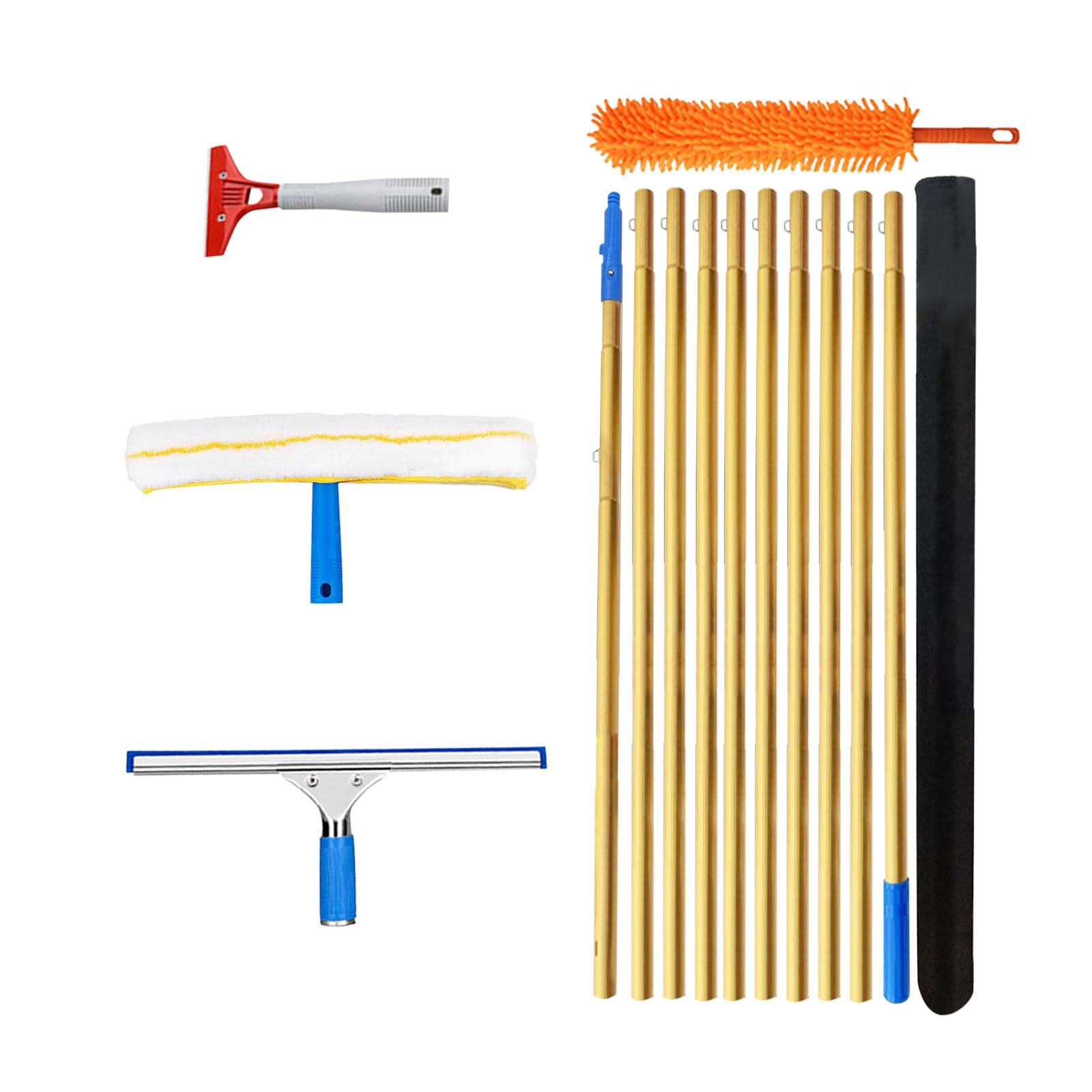Limpiacristales Profesional con limpiacristales 35cm,Paño de Microfibra extraíble de 35 cm,Plumero,Bolsas,Rascador,Limpia Cristales para Ventanas Altas (10.5m)