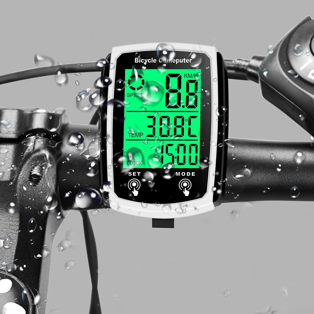 Fahrradcomputer, wasserdicht, kabelgebundener Tacho LCD mit hintergrundbeleuchtetem Display, Smart Computer, Fahrradtacho für Radfahren (Schwarz) :