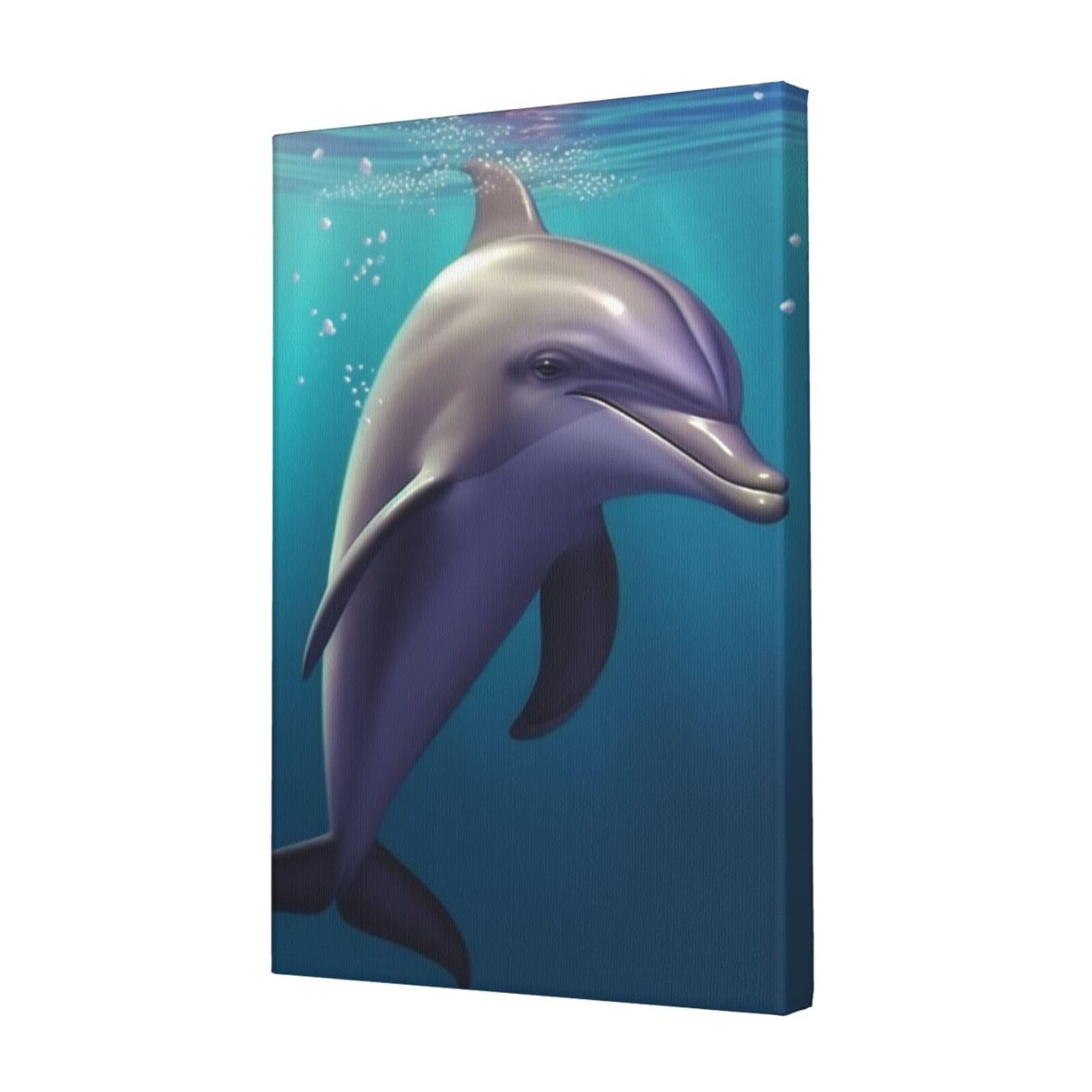FodPand Cute sea animal dolphin Canvas Wall Art for Living Room Wall Decor 12"x18" Modern Artwork Painting Pictures Hanging Canvas Prints Aesthetic Wall Art for Bedroom Bathroom Office Wallart Decor