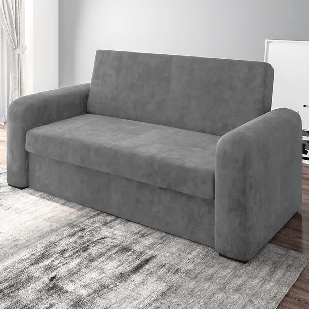 Sofá Cama Versátil 2 Lugares Veludo Selmer (Cinza) 2