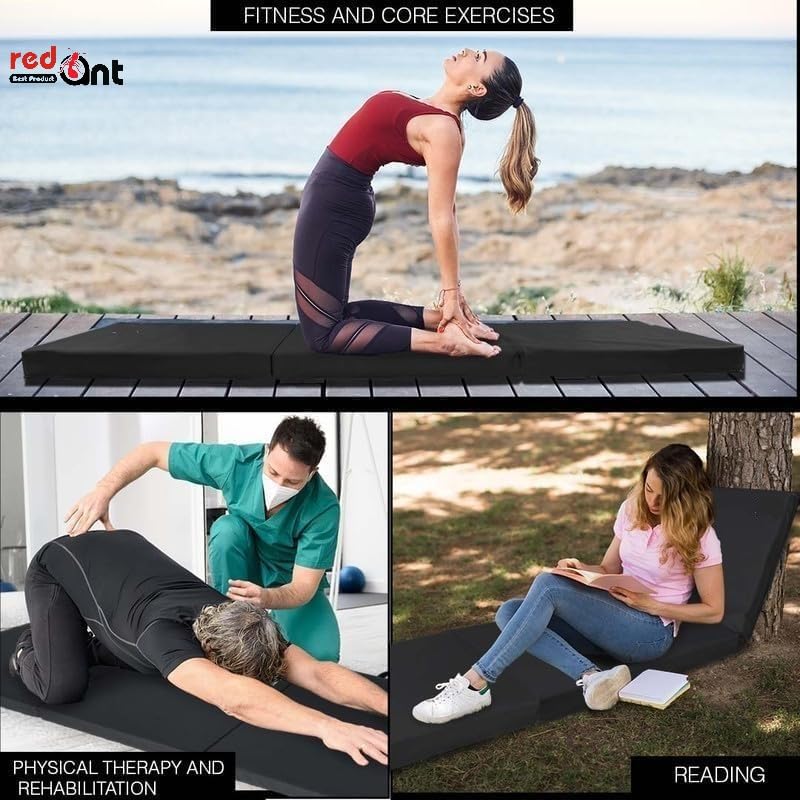 Image of Redant Exercise Yoga Mat Gymnastics Training Tumbling High Destiny Foam Foldable 72 x 24x 12 mm Foldable Traveling mat Yoga Mat for Men & Women 12 MM Thick Mat (Black)