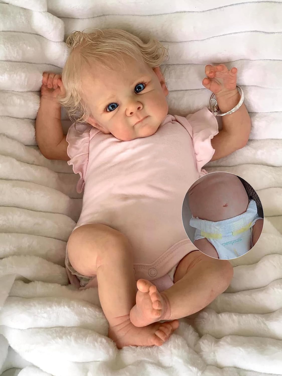 18 Inch Bambole Reborn Realistica da 45 cm - Corpo in Silicone Pieno, Capelli Biondi Impiantati a Mano, Occhi Blu Viventi, Bambole Neonata Posizionabile per Collezionisti e Bambini