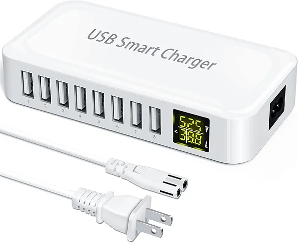 USB Charging Station, Ziwodiv 8-Port 60W/12A Charger Station, Multi Ports USB-A Charging Hub with LED Display, Compact Desktop Charger for Multiple Devices, iPhone iPad Samsung Android and Tablet