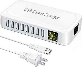 USB Charging Station, Ziwodiv 8-Port 60W/12A USB Charger Station, Multi Ports USB-A Charging Hub with LED Display, Compact Desktop Charger for Multiple Devices, iPhone iPad Samsung Android and Tablet