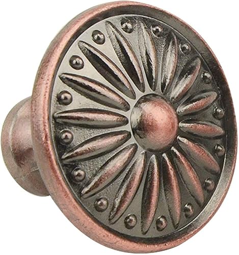 Miniatura 5 de Perillas de gabinete antiguas con diseño floral rojo mate y herrajes para cajones y puertas, redondas, estilo vintage, tiradores de 1.378in de