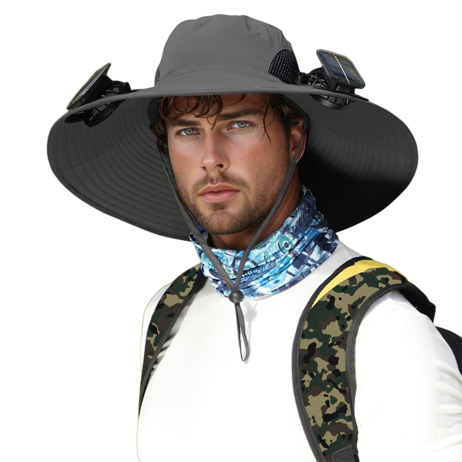 Sombrero con ventiladores de energía solar con ventilador solar de 1/2/3/4 para hombres y mujeres, sombreros de pesca y playa con ventilador integrado, gorra de ala ancha para deportes de verano al