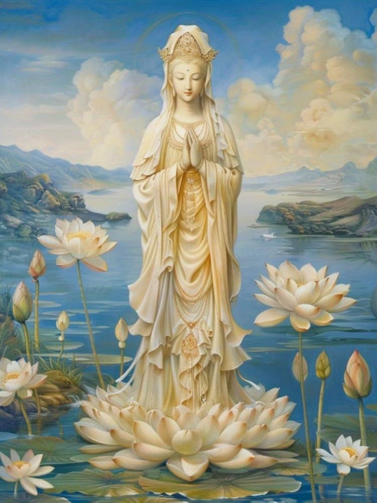 Pskgbxmu Adult Embroidery Cross Stitch Kit Guanyin Statue 11CT Pre-Printed Pattern Cross Stitch Kit DIY Craft Home Decor 40x50 cm