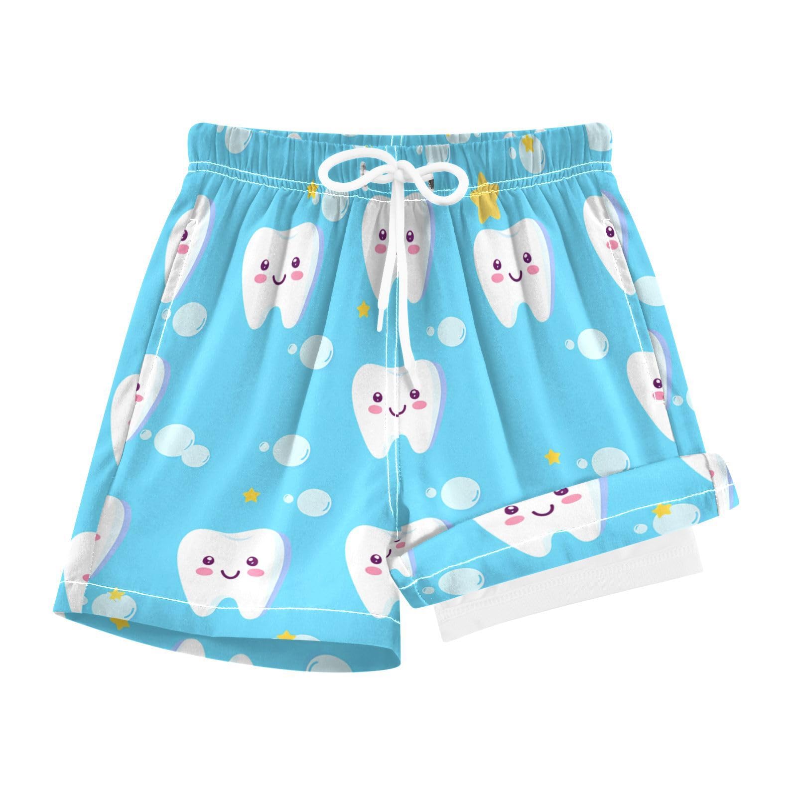 YANENDIE Boy Swim Trunks with Compression Liner Cute Teeth Boys Swim Shorts Quick Dry Beach Shorts
