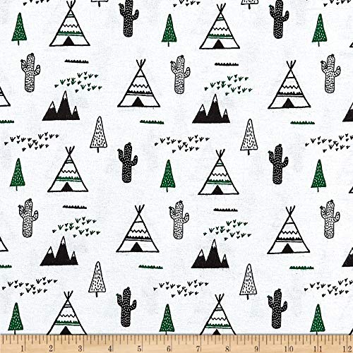Flannel Snuggy Teepee/Cactus Green/White, Fabric by the Yard