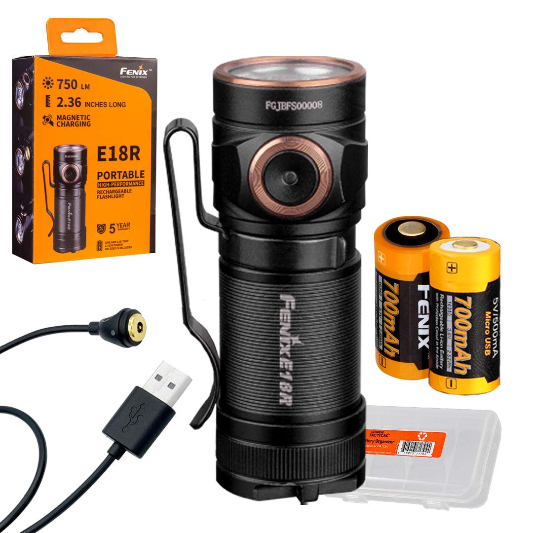 Bundle: Fenix E18R 750 Lumen Ultra Compact Rechargeable Flashlight 2X Rechargeable Batteries & Lumen