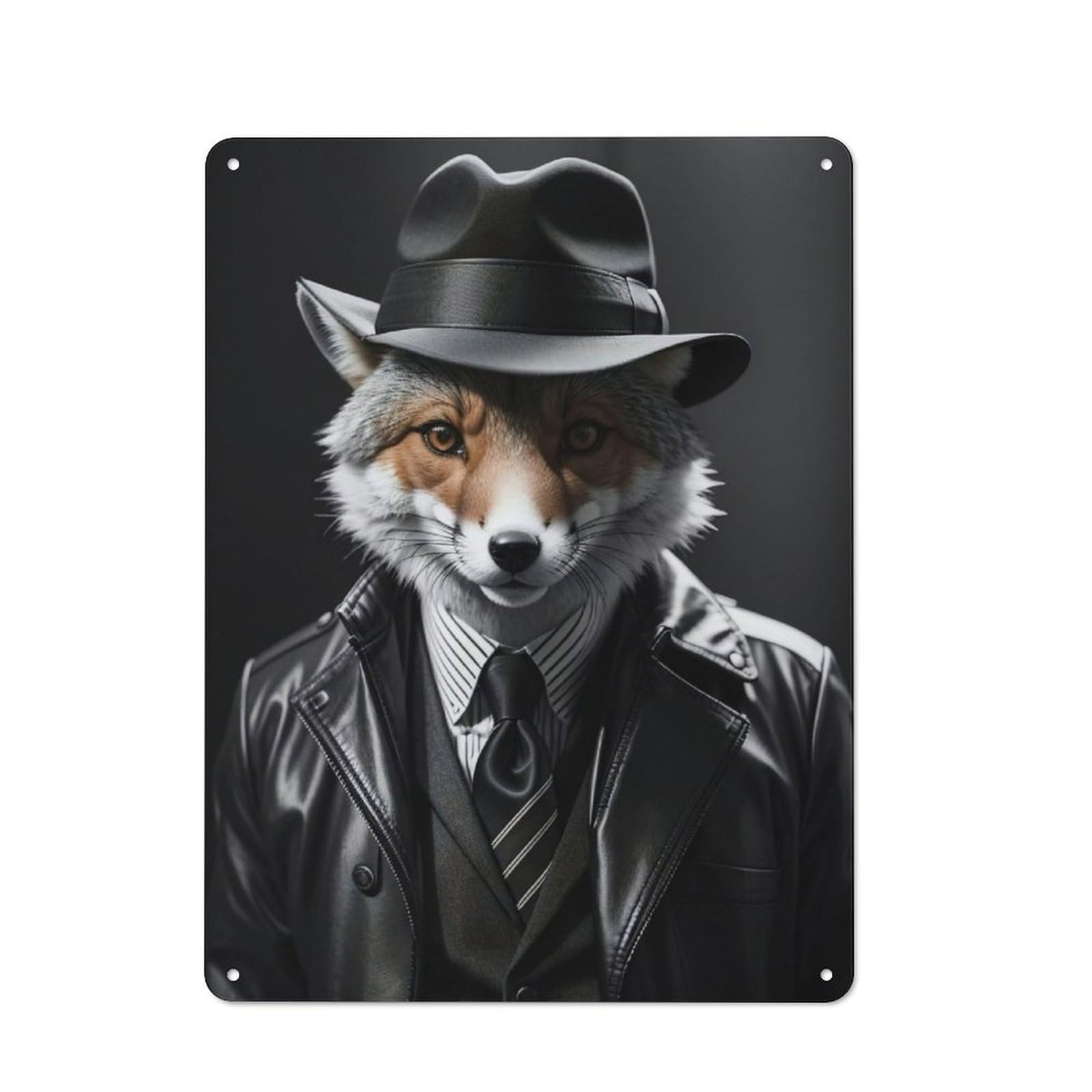Fox Funny Black And White Retro Metal Wall Decor 40x30cm, Metal Sign for Pub, Home Bar, Shed Or Man Cave, for Relaxed Wall Styling