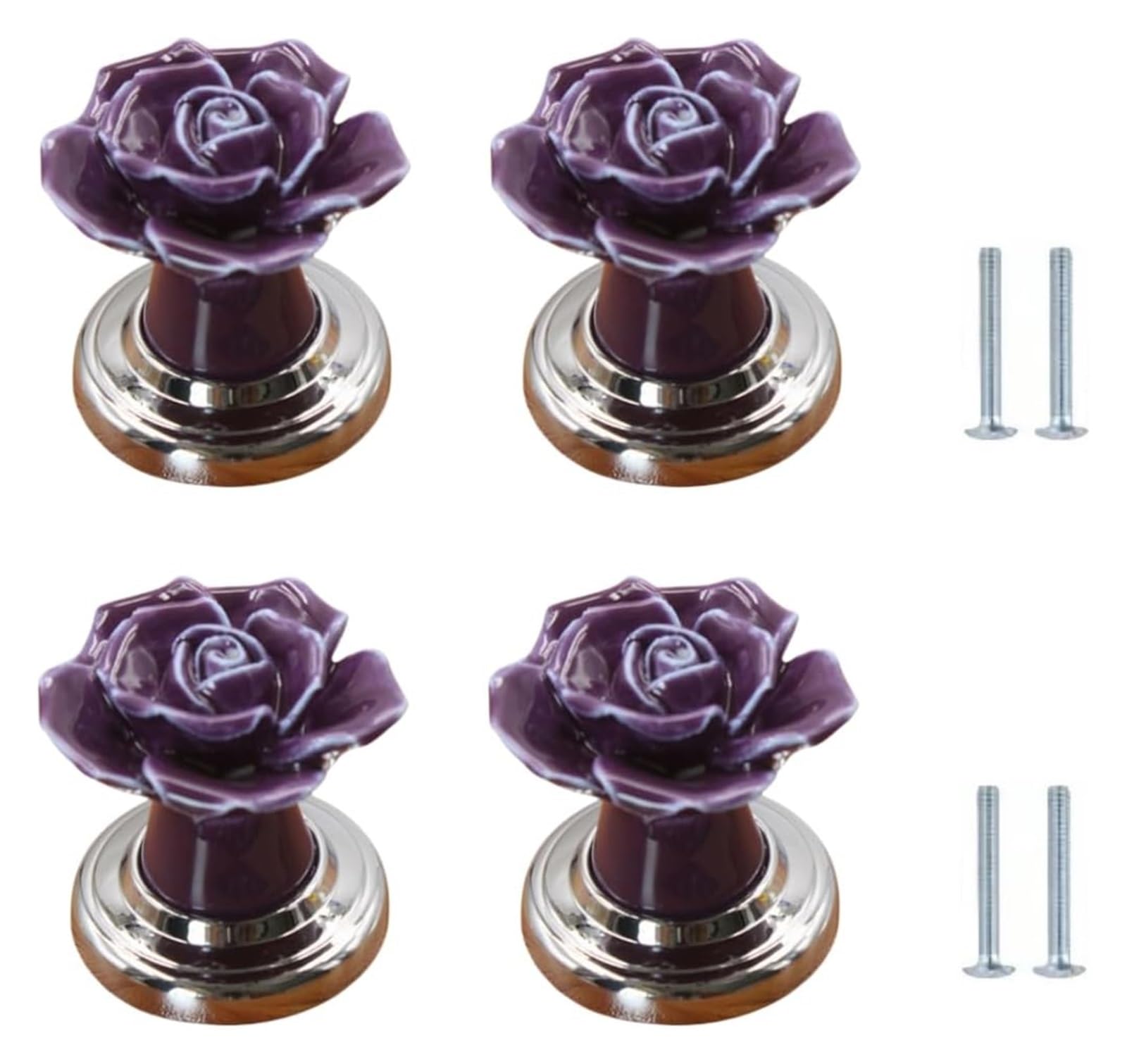 Enmrfvkz Silver Base-Purple Ceramic Cupboard Drawer Handle Knobs, Ceramic Zinc Alloy Cupboard Drawer Handle Knobs Multicolor 40X40mm 4 Pack(Silver Base-Purple)