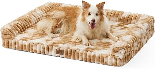Miniatura 24 de Bonita cama para perro, cama ortopédica de espuma de conejo sintética con lados, funda extraíble lavable y forro impermeable, cómodo sofá para