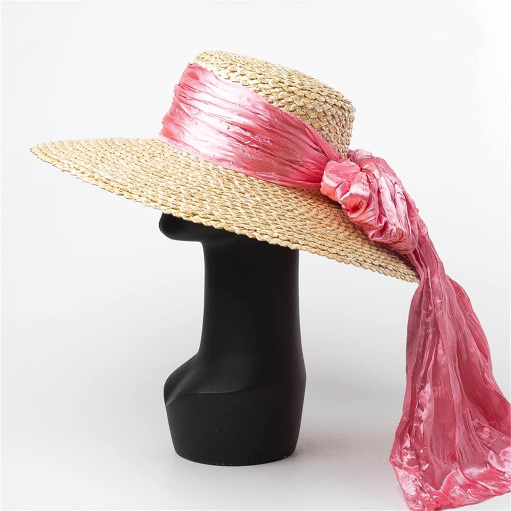 Cappello Estivo con Fiocco di Grano Intrecciato a Fiori Naturali, Cappello con Visiera per Protezione Solare da Spiaggia a Tesa Larga