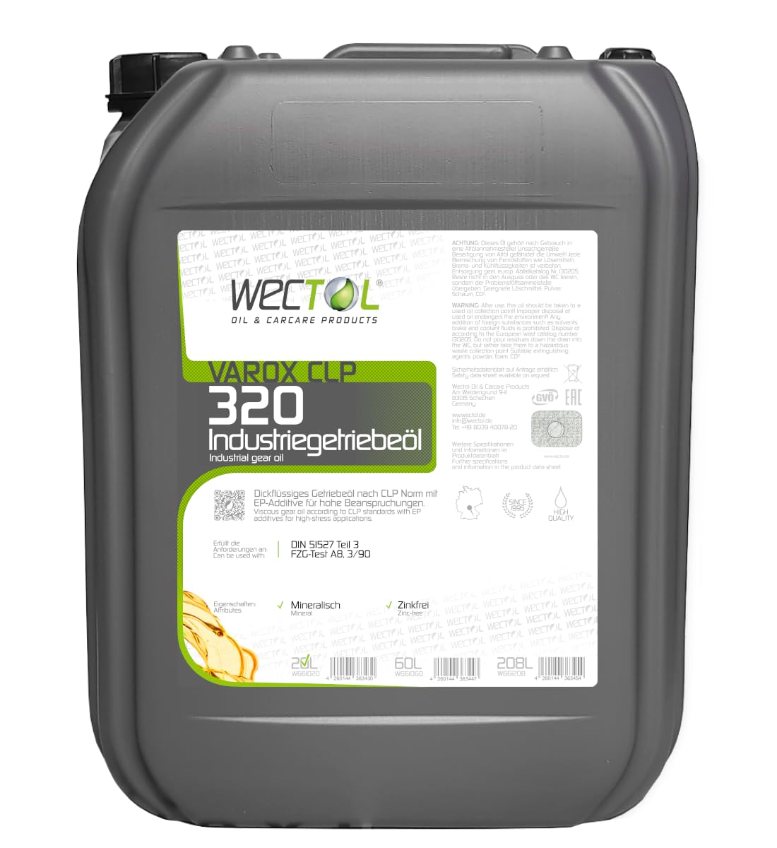 Wectol Getriebeöl Varox CLP 320 20L / DIN 51517 Teil 3 CLP, FE 8-Test, SEB 181 226