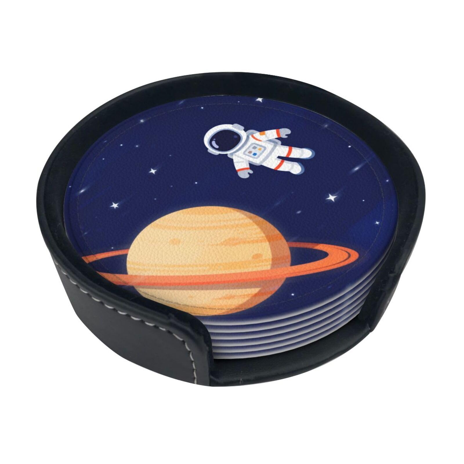 astronaut Leather Coasters-Set of 6 with Storage Holder