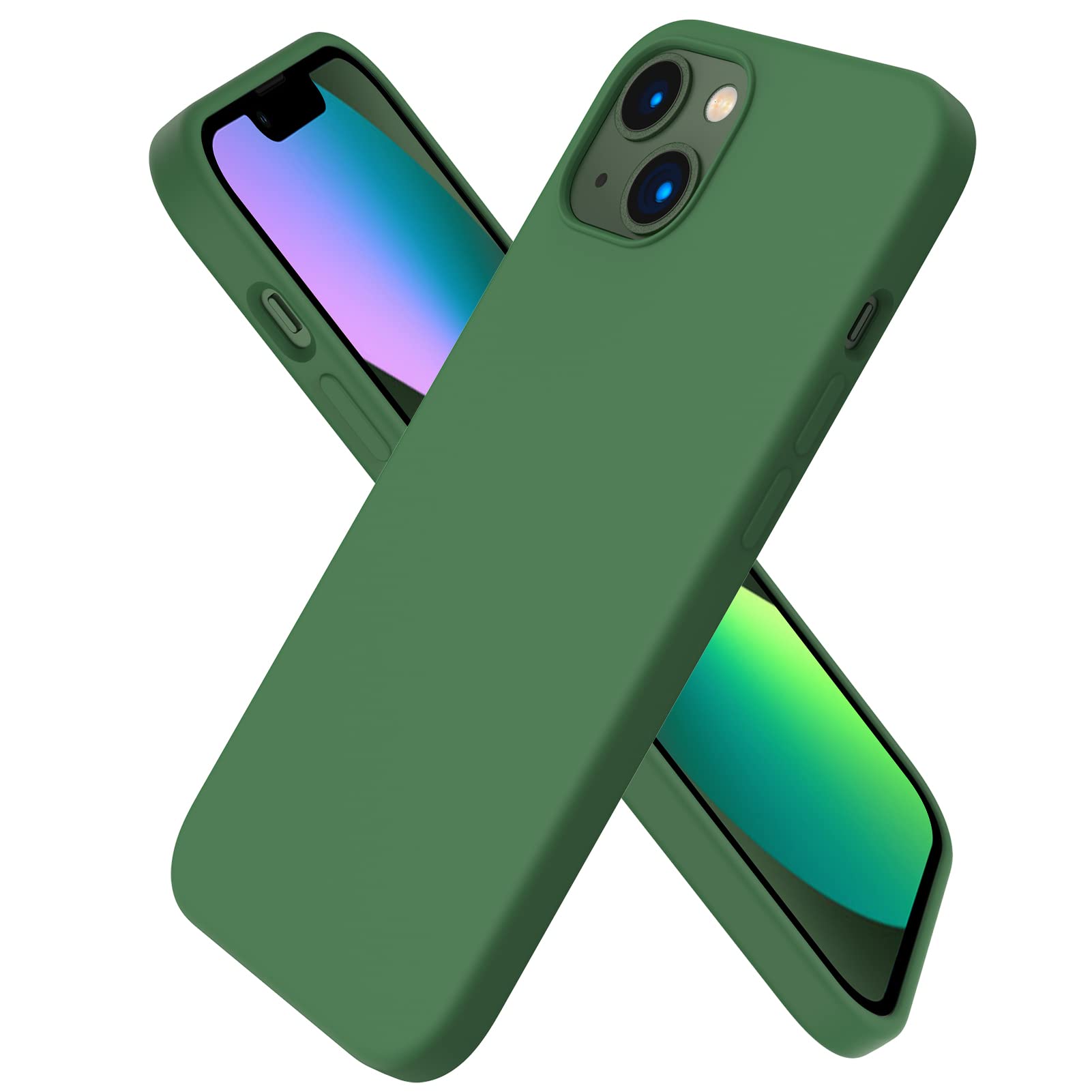 ORNARTO Compatible with iPhone 13 Case 6.1, Slim Liquid Silicone 3 Layers Full Covered Soft Gel Rubber Phone Case Protective Cover 6.1 Inch-Clover