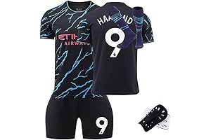 Manchester City Kids Soccer Uniform Set: Jersey, Shorts, Socks, Knee Pads