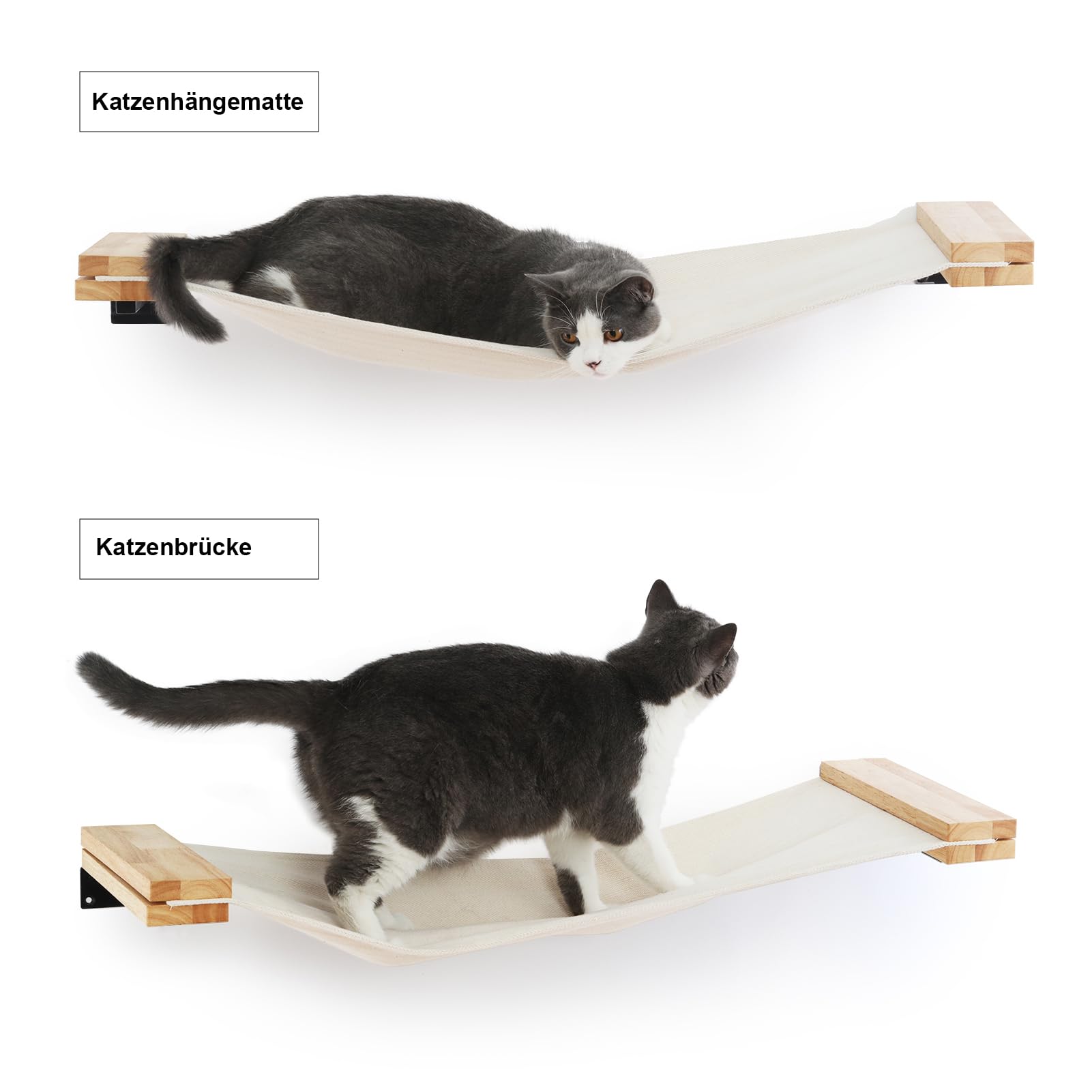 FUKUMARU Katzenhängematte Wand, 91 x 33 cm Katzenbrücke aus natürlichem massivem Gummibaumholz, Katzenbett an der Wand für DIY Cat Highway und Katzenwand für Katzen