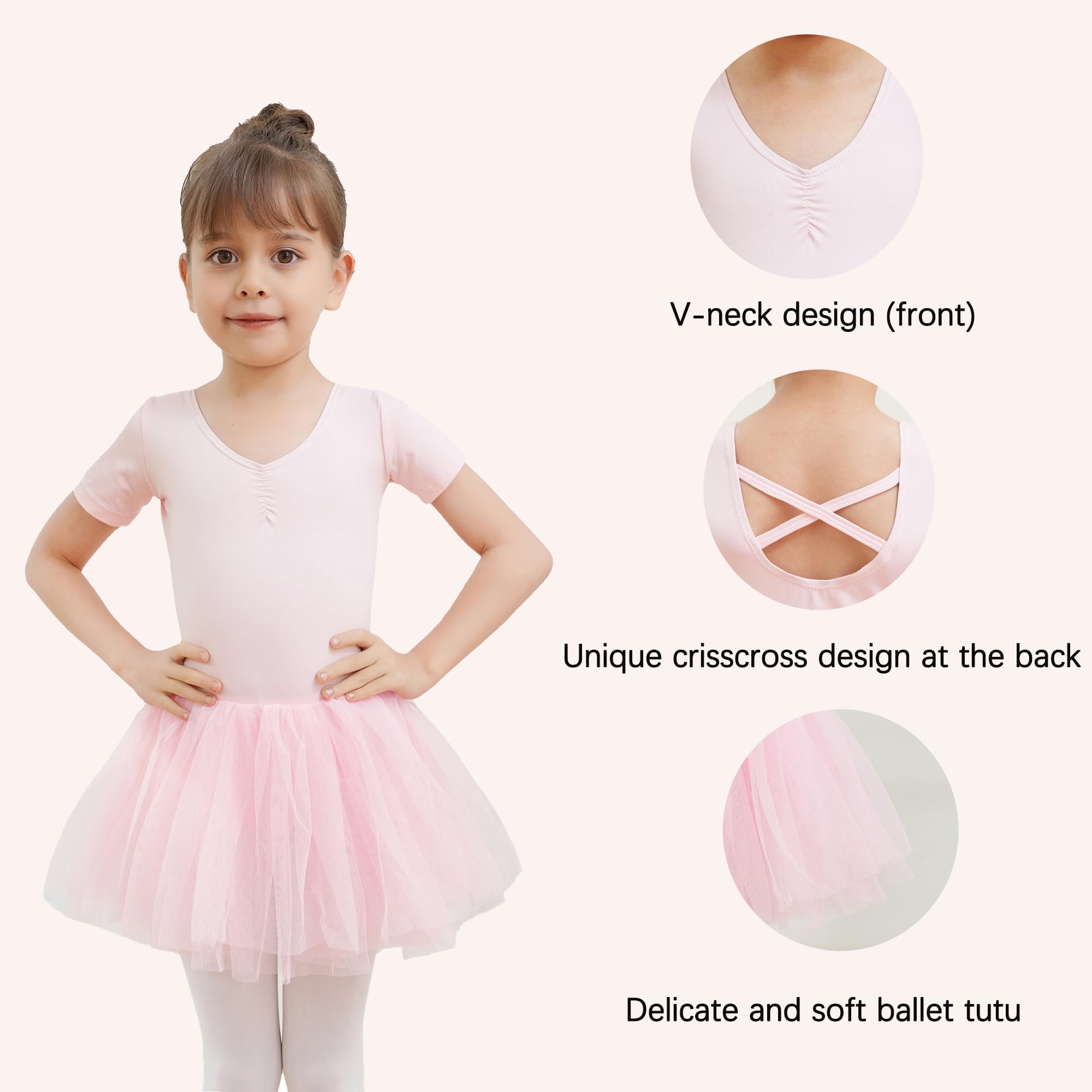 Robe tutu de ballet pour fille Robes de ballet Justaucorps à manches courtes Vêtements de danse en coton avec jupe en mousseline