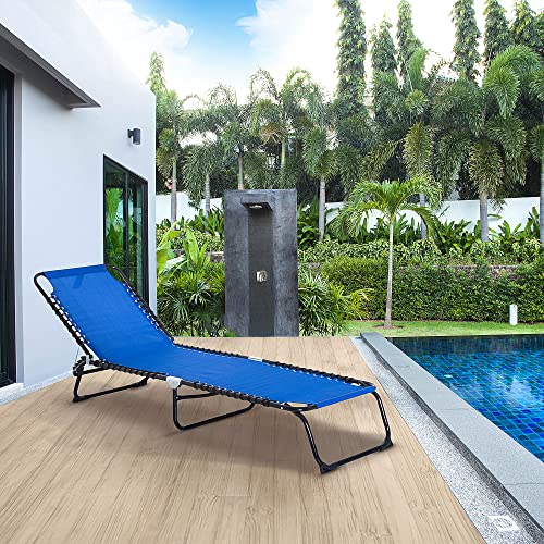 Outsunny Folding Chaise Lounge Pool Chairs, Outdoor Sun Tanning Chairs, Folding, Reclining Back, Steel Frame & Breathable Mesh For Beach, Yard, Patio, Dark Blue #TOP1