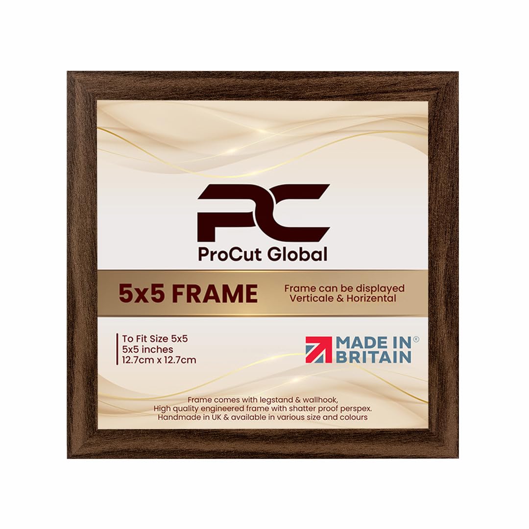 Procut Global 5X5 Walnut Picture Frames – Sleek Wooden Photo Frame with Shatterproof Perspex for Wall or Tabletop – Perfect for Posters, Certificates, Prints–Multiple Sizes & Colors Available