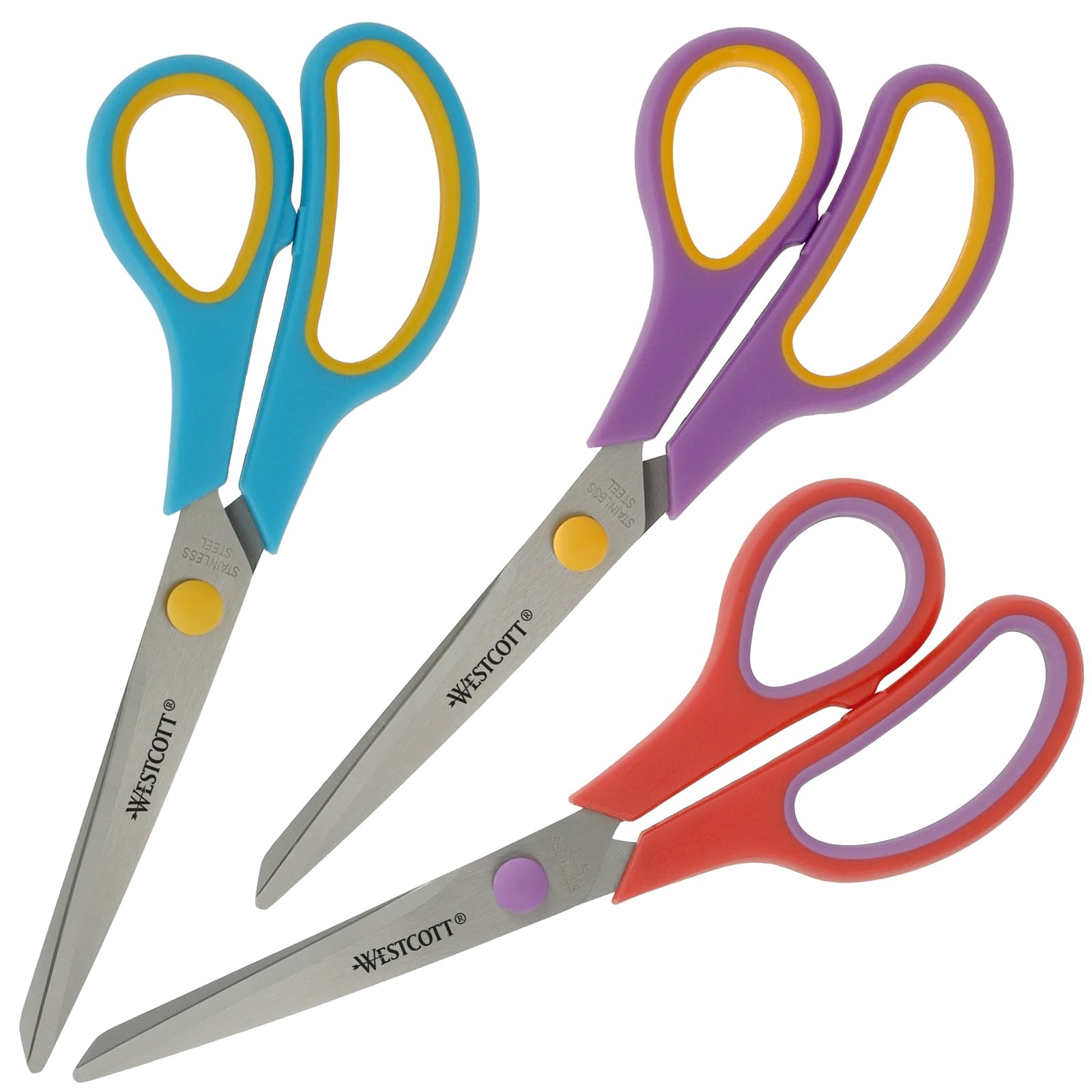 Westcott Easy Grip 3 Piece Mix Scissors | Set of 3 Universal Scissors with Comfort Grip | Extra Sharp and Durable Stainless Steel Blade | Scissors for Home and Office | N-90033 00