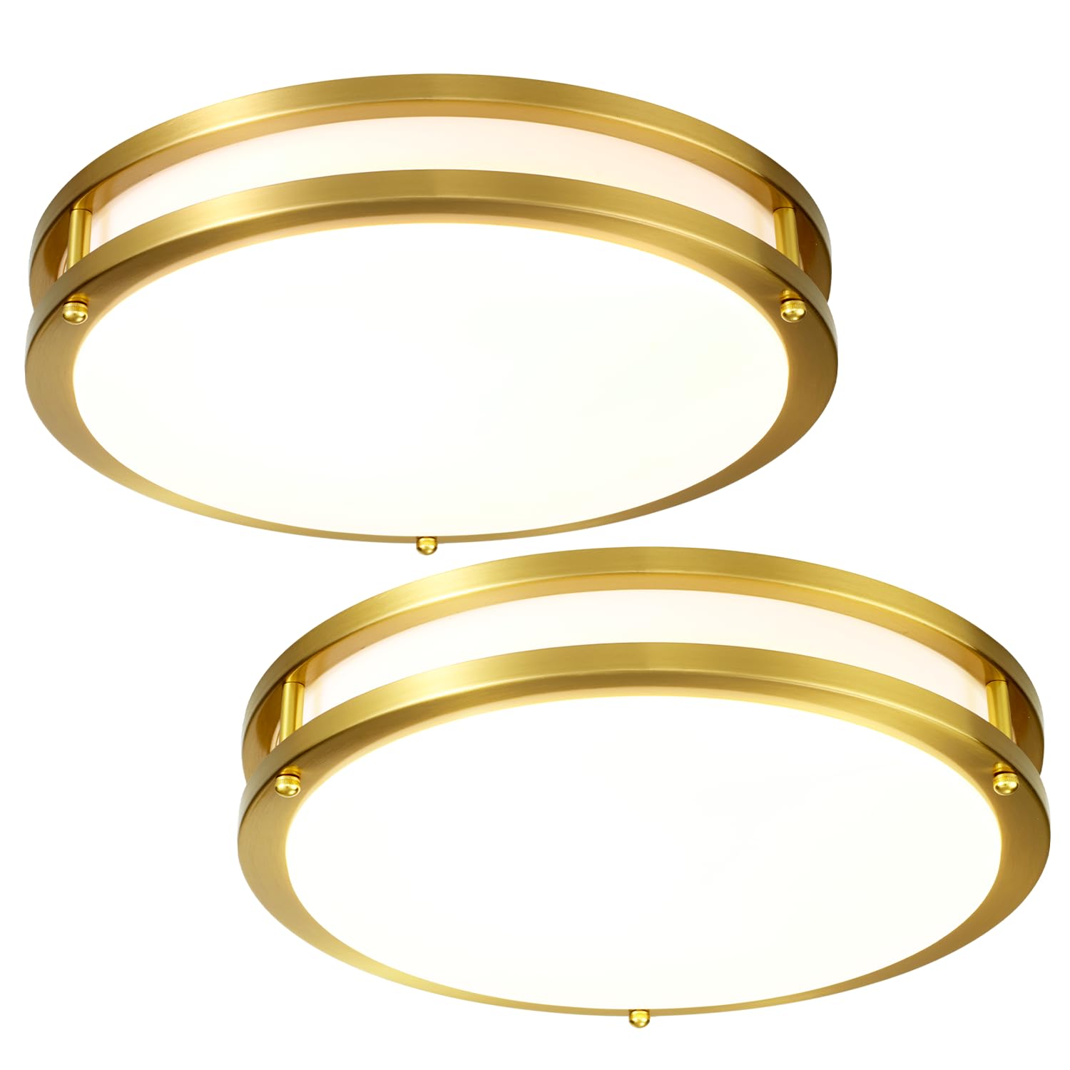 Gold Ceiling Light Fixture 24W, 12 inch LED Flush Mount Ceiling Light for Bedroom, Kitchen, Bathroom, 5CCT Dimmable Close to Ceiling Light Fixture for Hallway 2 Pack