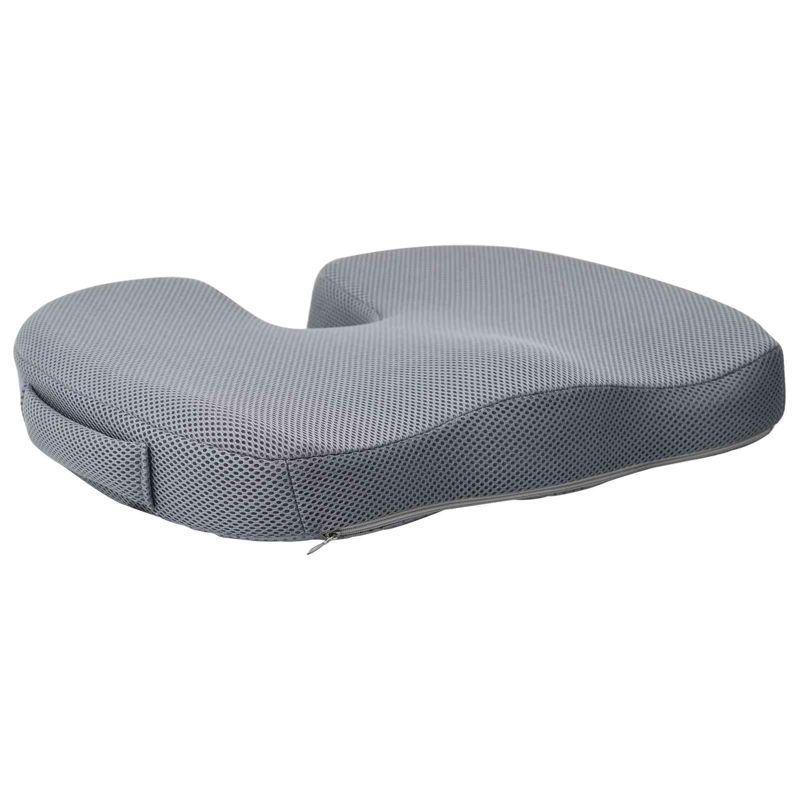 Cuscino per sedia in memory foam, grigio, 47 x 37 x 8 cm | Cuscino ergonomico per sedia per soggiorno e ufficio. Schiuma viscoelastica e rivestimento in rete lavabile.
