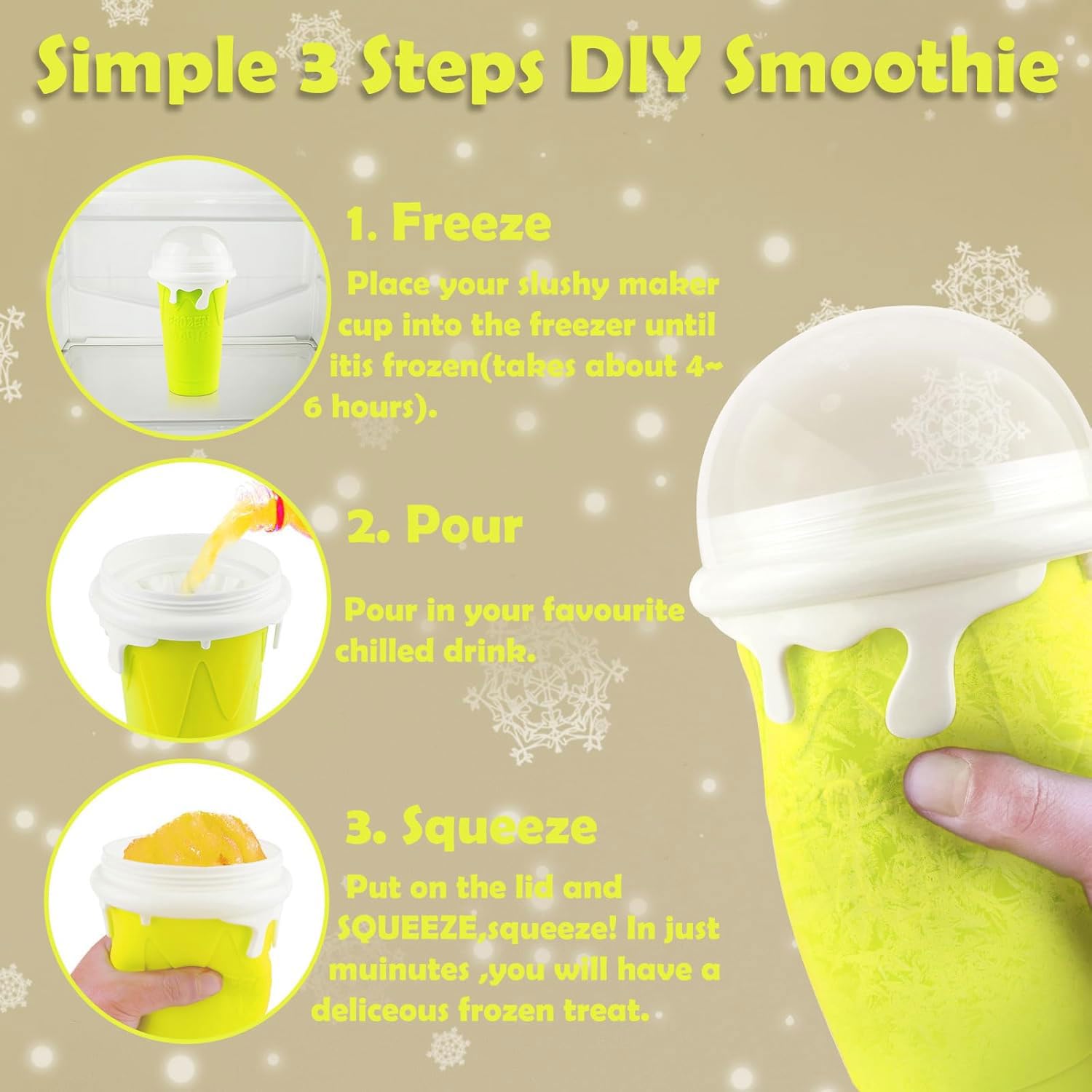 500ml Slush Cup Maker aus Silikon - DIY Smoothie Becher mit Strohhalmlöffel - Squeeze Gefrorene Maker