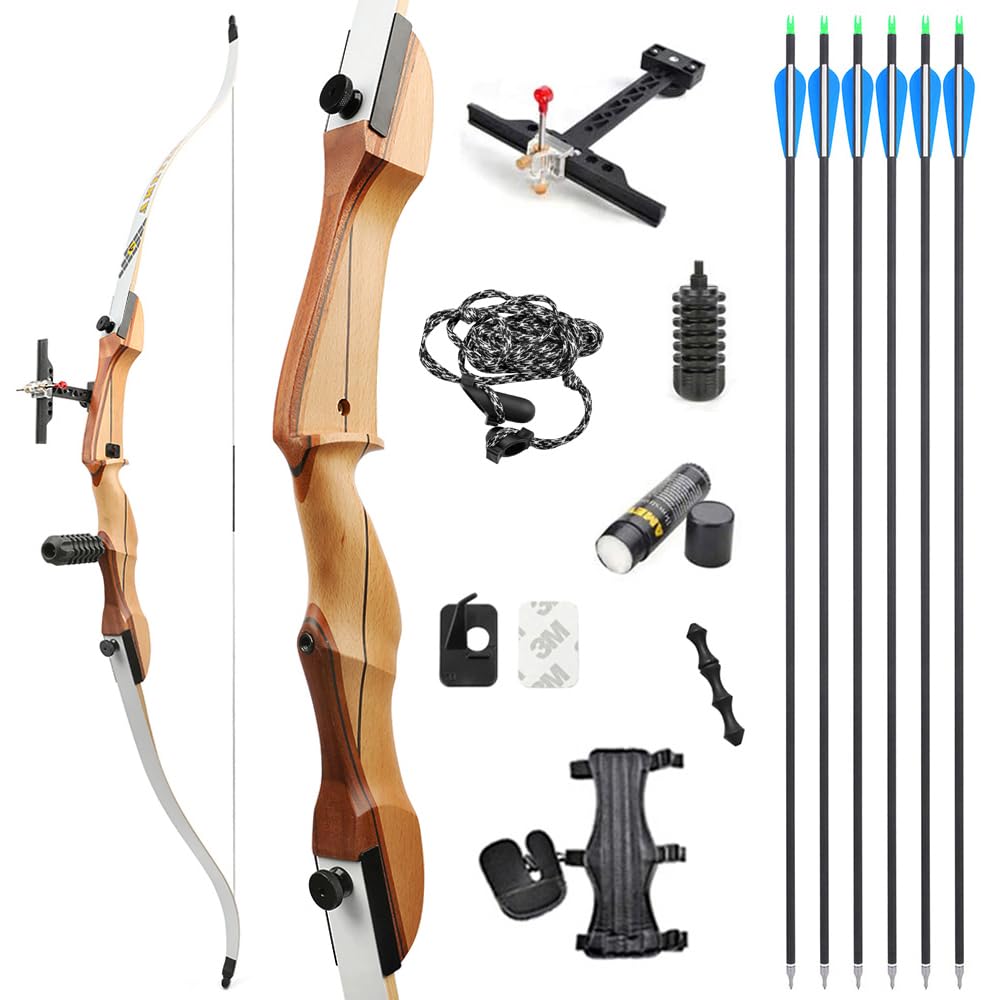 SHARROW Archery Takedown Recurve Bow and Arrows Set 66/68/70 inch Competition Athletic Bow 14-40lbs Longbow for Youth Adult Outdoor Training Shooting (40lbs/68", White)