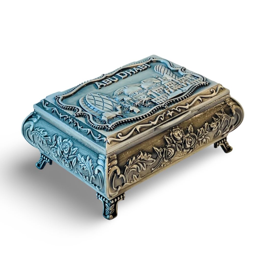 Lukadah Carved Embossed Souvenir Vintage Treasure Box Exquisite Trinket Storage Case, Figurine Jewelry Storage Home Decor Table Decor Festival Gift Classic Ornaments Metal Craft (Copper Brown #1)