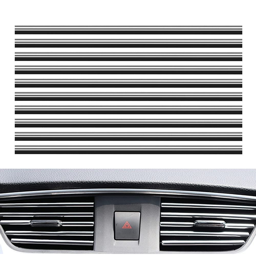 Showay 20 Pcs PVC Car Air Conditioner Vent Outlet Trim Strip DIY Decoration U Shape Moulding Trim Strip Line Car Shiny Accessories Car Vent Strips(Sliver)