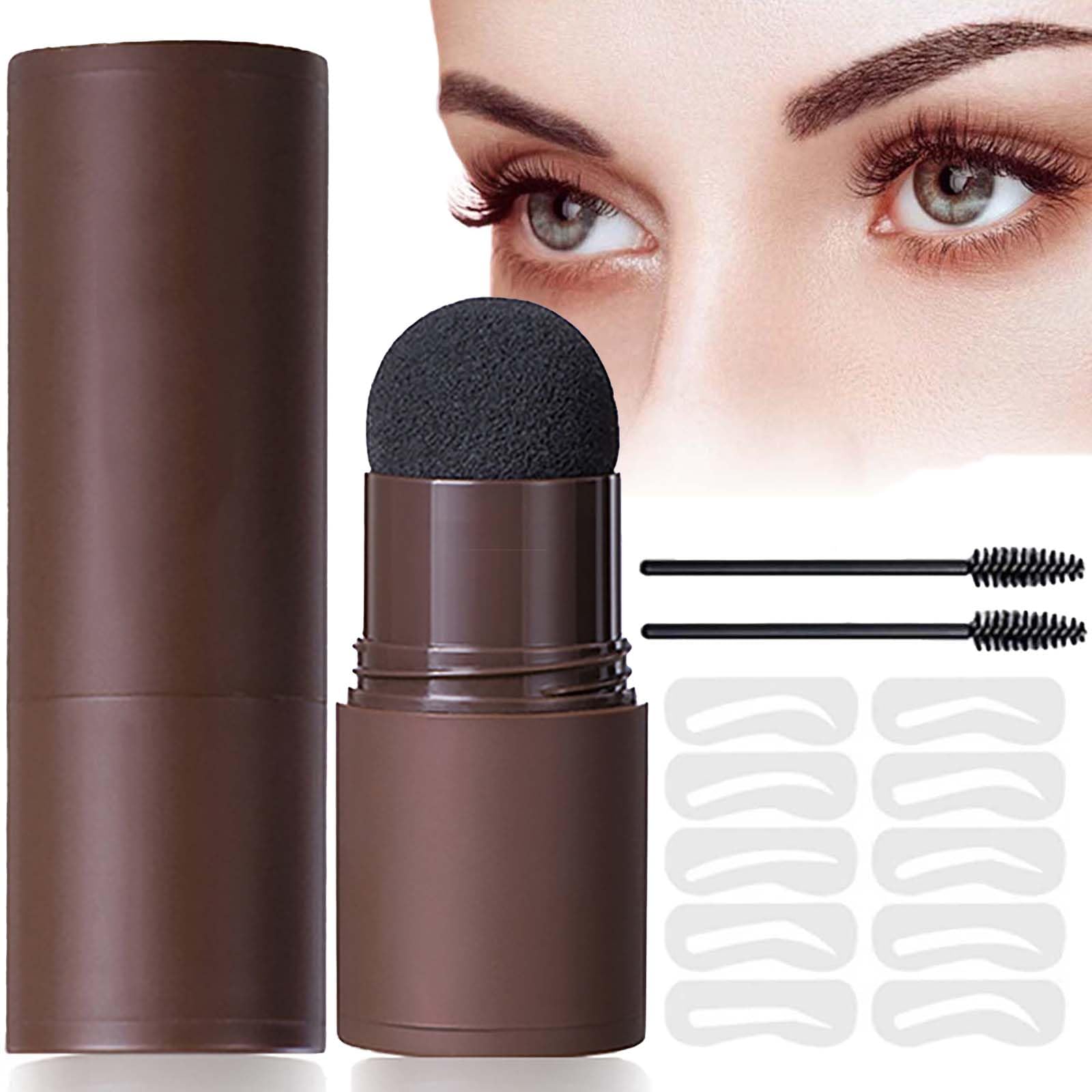 Eyebrow Stencil Kit Stamp for Women, Eyebrow Stencils with 10 Reusable Templates, 2 Brushes, Suitable for Sculpted Brows and Shading in Dark Brown Shade