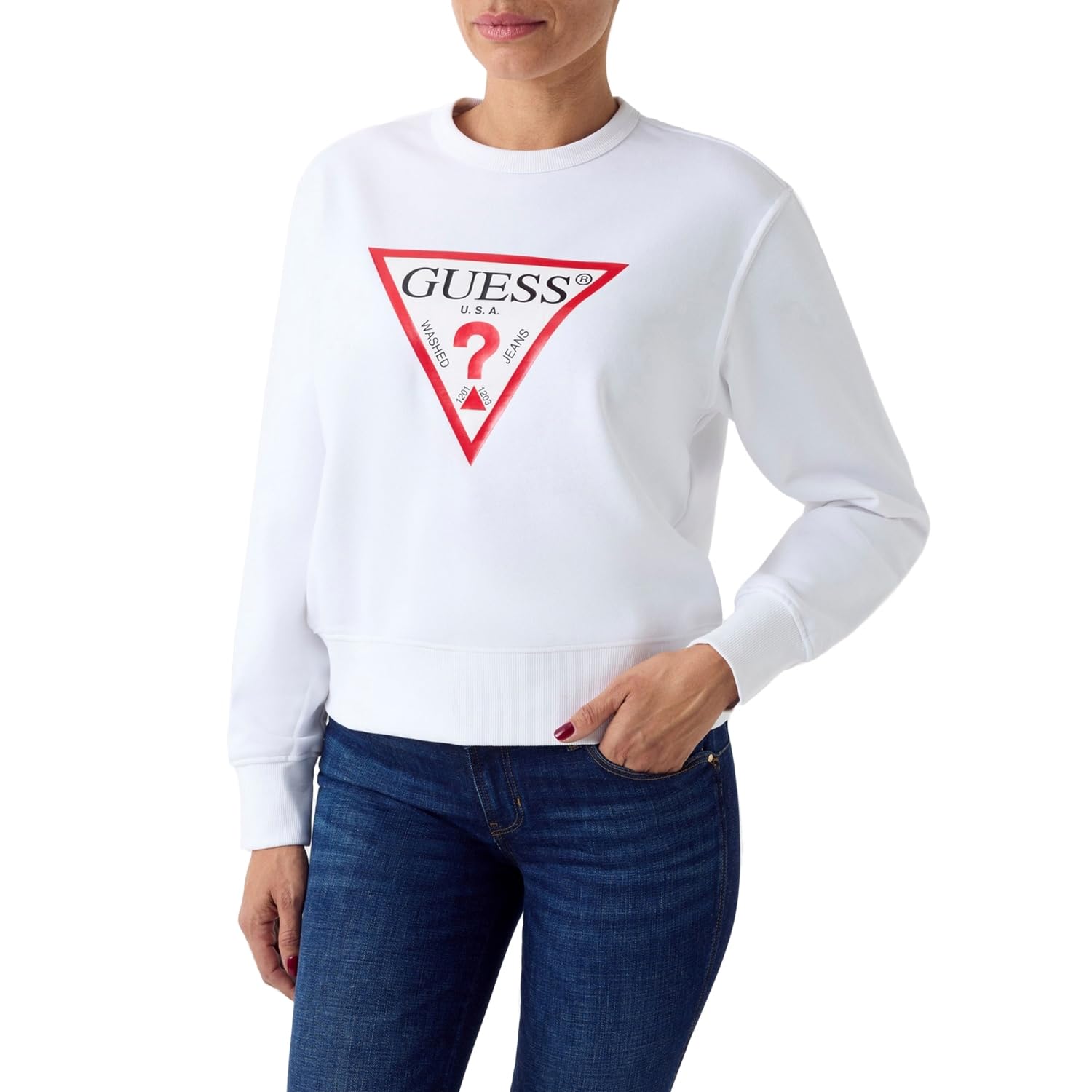 Guess Women's Pure White Woman's Sweatshirt Sweatshirt Cn Original Fleece S