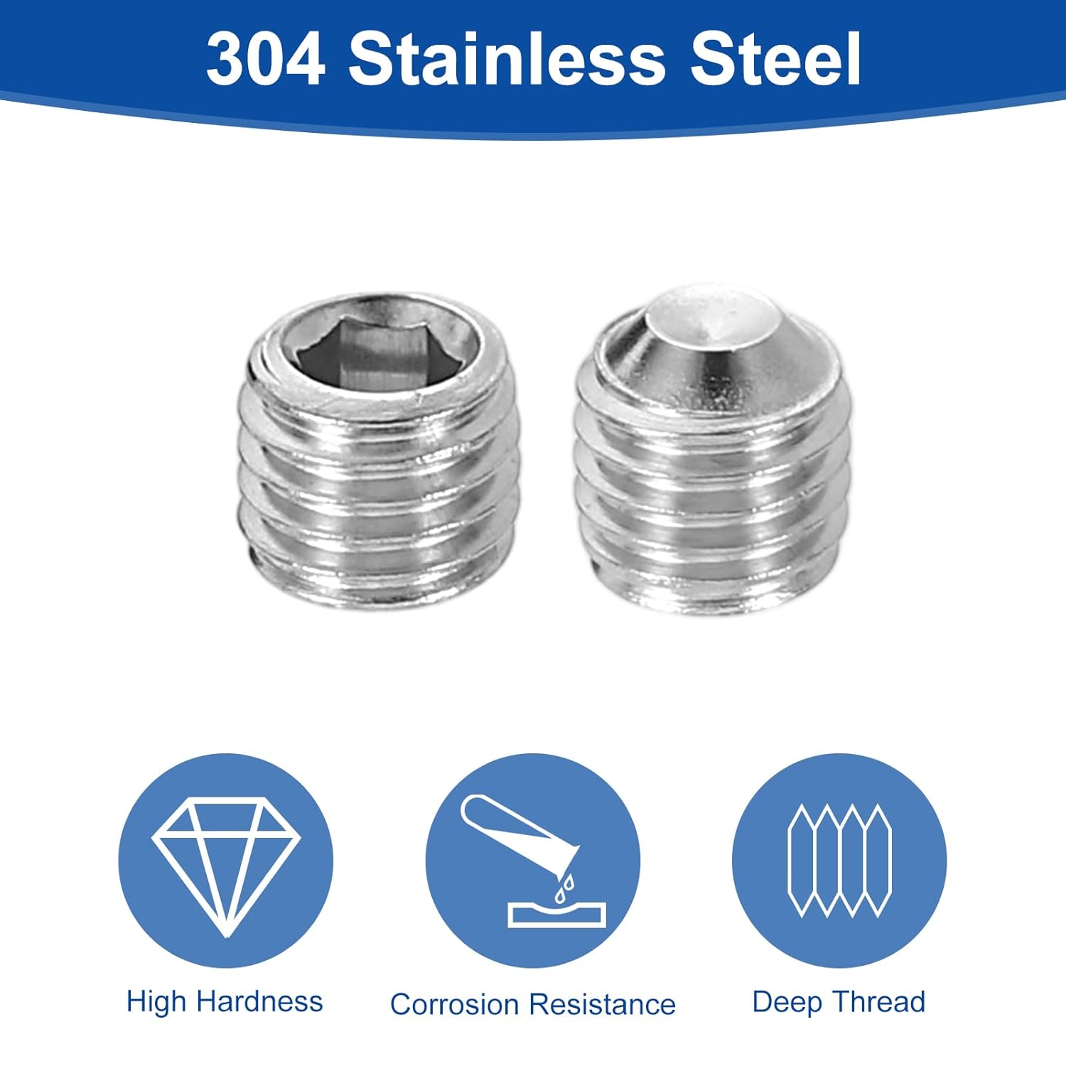 uxcell Socket Set Screws,25Pcs 1/4"-28x1/4-304 Stainless Steel Hex Socket Set Headless Cup Point Grub Screws (Silver)