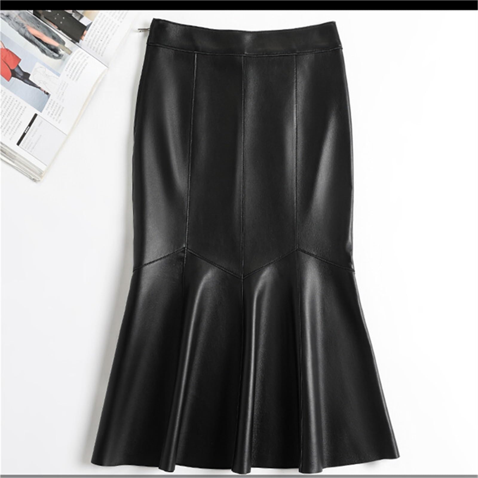 Falda Ajustada con Cola De Pez Falda de Cuero for Mujer, diseño de Cola de pez, Midi, Cintura Alta, señoras, otoño e Invierno