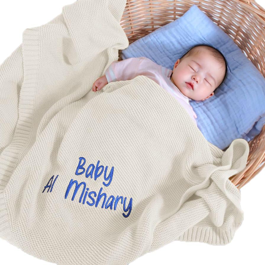 REQTYUI Personalized Baby Blankets - Custom embroidered name knitted blankets are the ideal nursery gift for babies, baby boys and baby girls. Perfect for birthdays, baby showers and Christmas!