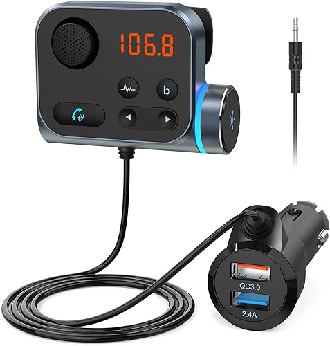 Nulaxy Transmisor FM Bluetooth para automóvil, adaptador Bluetooth de automóvil con clip de ventilación de aire, radio de automóvil, llamada manos