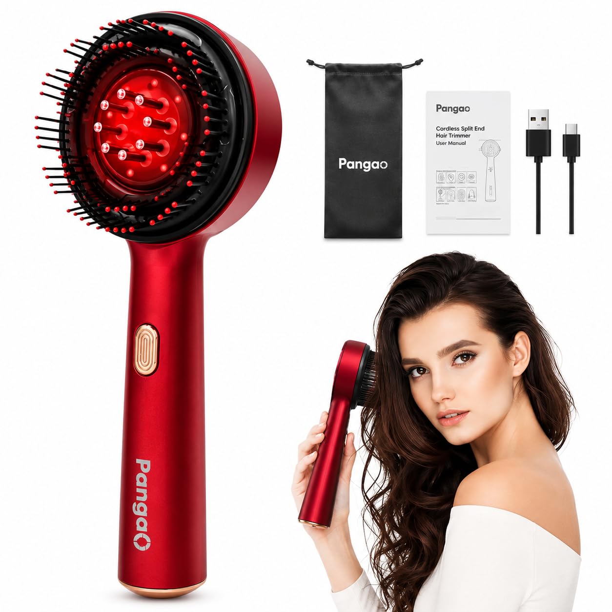 PangaO Electric Scalp Massager Comb (Red, 400g)