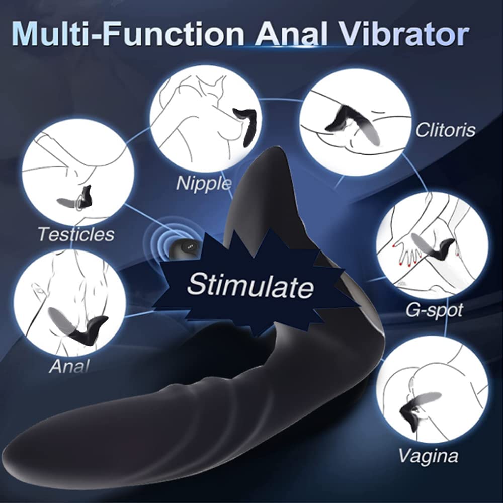 Massaggiatóre Próstatico,Silicone Vibràtóre con 12 Modalità di Vibrazione, Morbido Vibratǒri per Donna e Uomo Stimólazione Clitòridea e Puntó G Massaggiatóre Nero