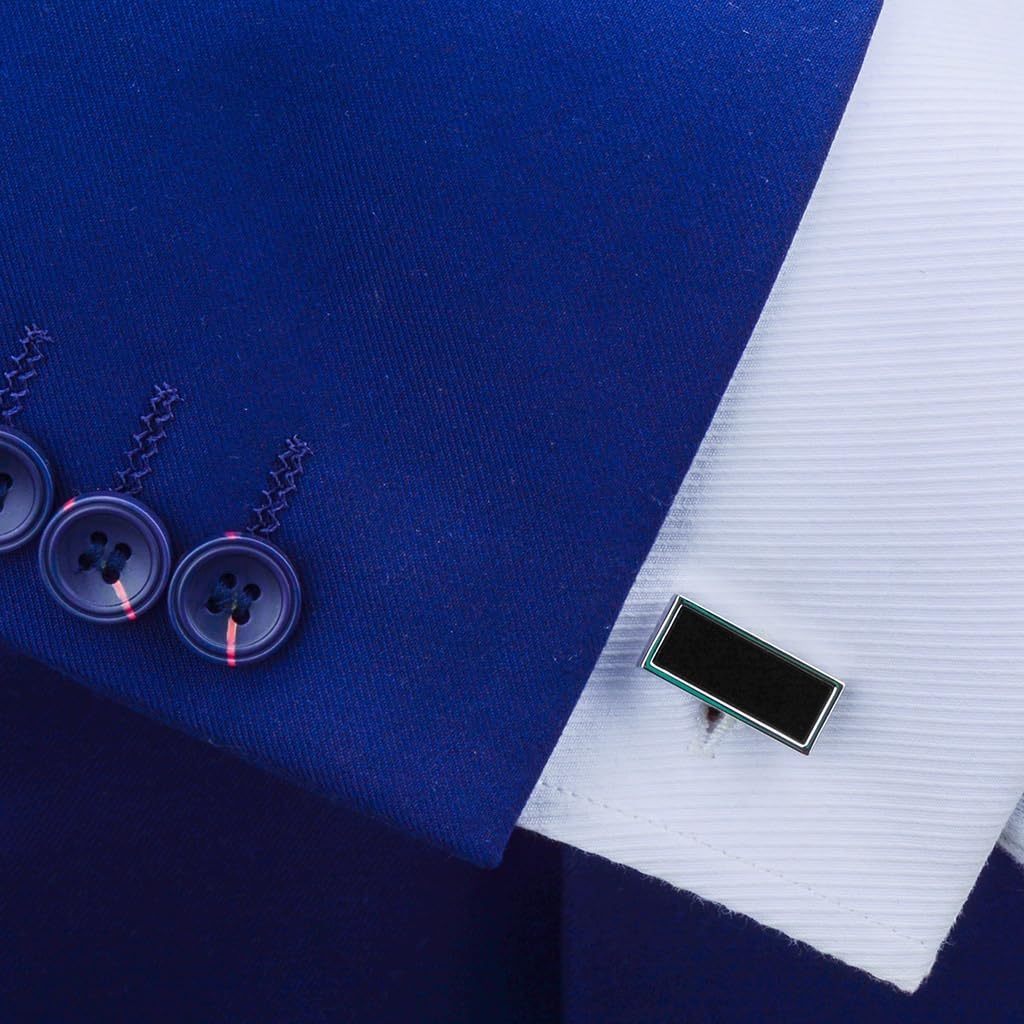 Hebilla para puños de Camisa Francesa Formal de Negocios para Hombre con Gemelos Negros con Tachuelas (D, como se Muestra)