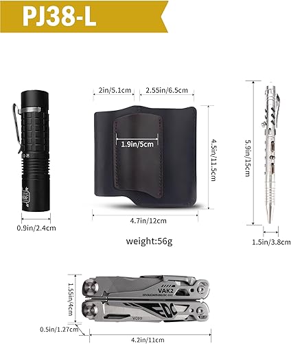 Miniatura 5 de VIPERAED PJ38 Funda multiherramienta de cuero para hombres, 4 en 1, organizador de bolsillo EDC para cuchillo de bolsillo, linterna multiherramienta