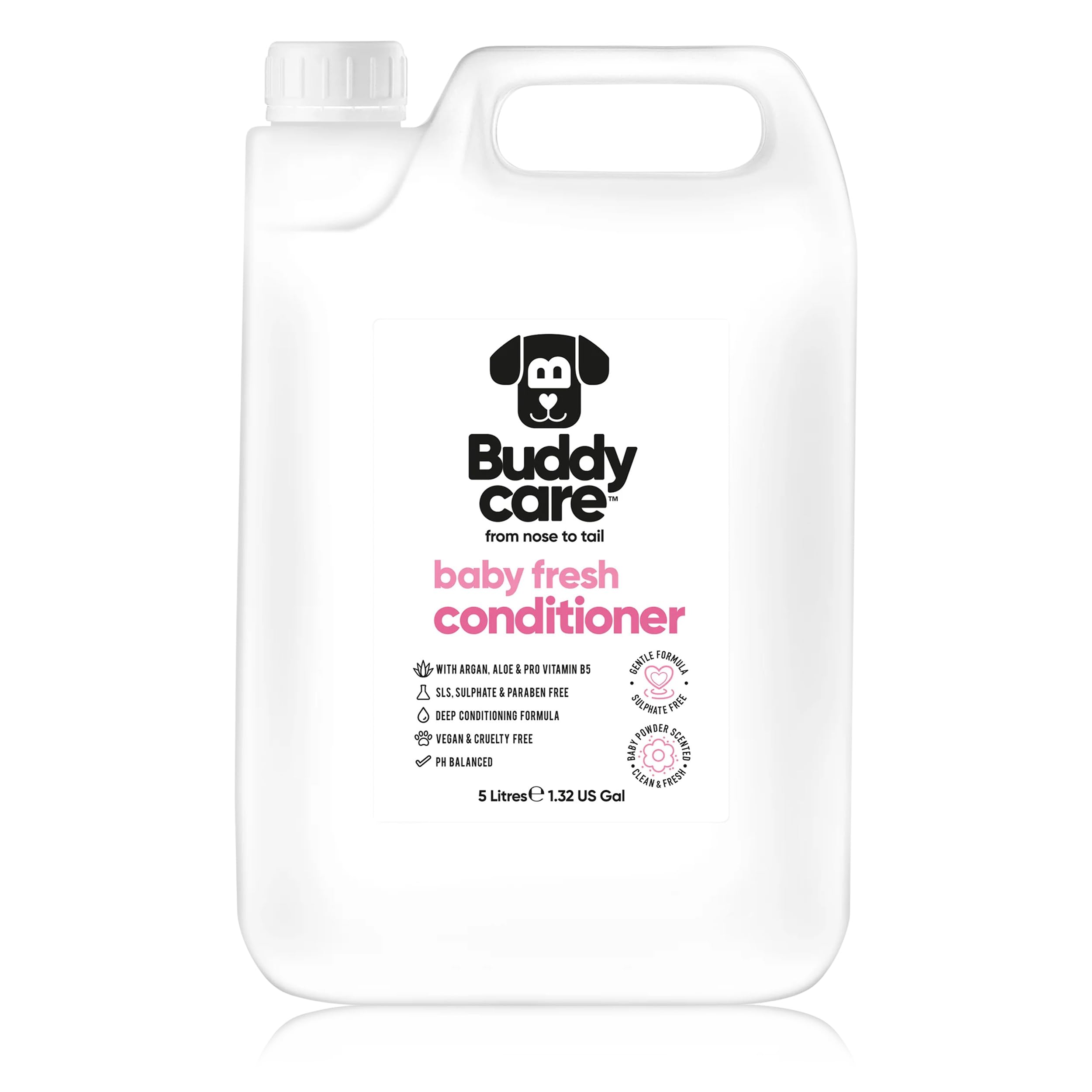 Buddycare Baby Fresh Dog Conditioner (5L) Made with Aloe Vera, Argan Oil & Pro Vitamin B5 to Detangle Matted Coats & Relieve Sensitive & Itchy Skin, Suitable for Puppies from 8 Weeks, Vegan Formula