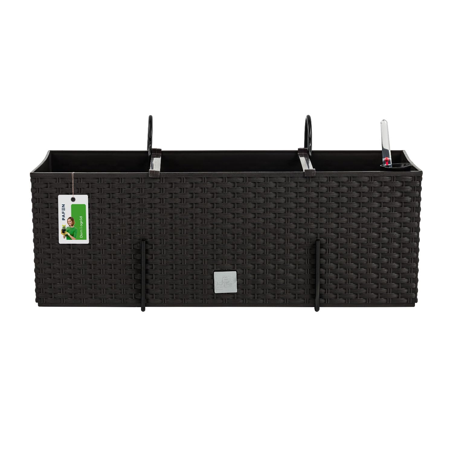 PAFEN 4X Blumenkasten Blumentopf Rattan-Optik mit Halterungen Pflanztopf Wasserstandsanzeiger Balkonkasten Pflanzkästen