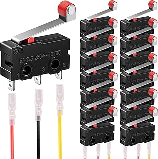 MKBKLLJY 15Pcs Micro Limit Switch 5A 125 250V AC SPDT 1NO 1NC Short Hinge Roller Levr Arm Switch Snap Action Button Type 3 Pins Micro Limit Switch with Roller Lever Arm Black and 45pcs Terminal Wires