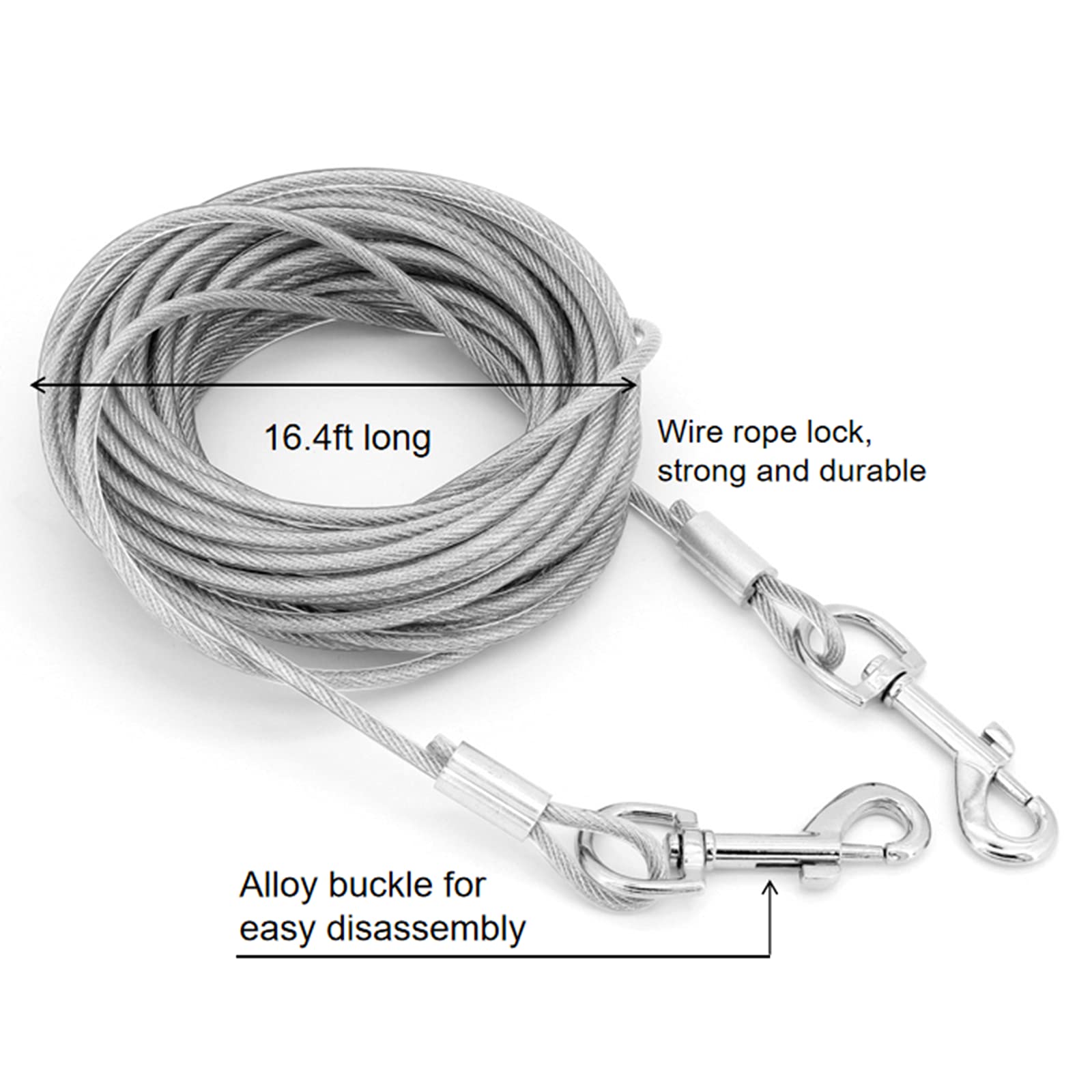 Piquet et câble d'attache pour chien en acier de qualité supérieure, avec piquet en spirale de 40,6 cm, pour extérieur, cour et camping, chiots et chiens de taille moyenne (5 m)