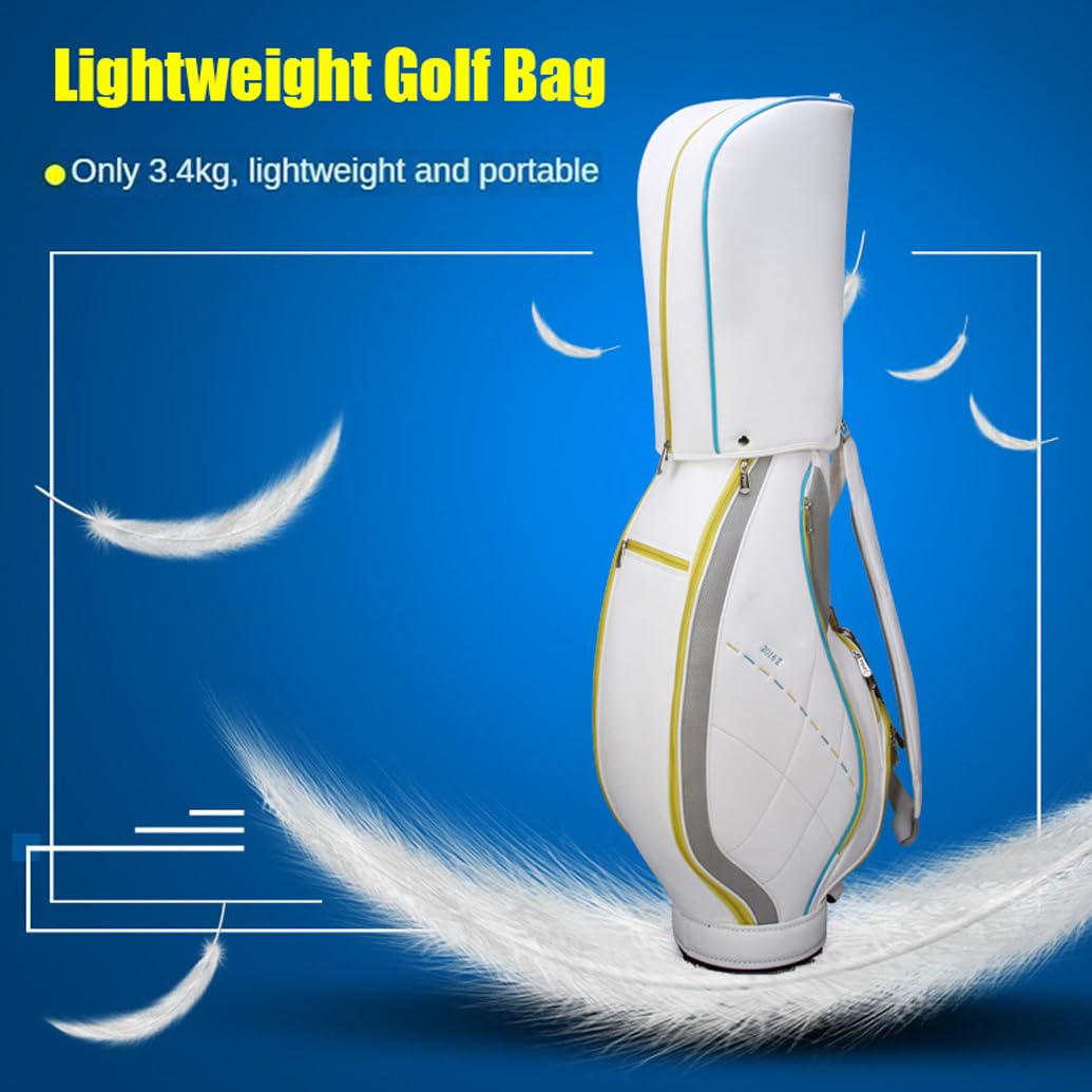 LANGWEI Bolsas para Palos De Golf para Mujer, Paquete Portátil De Gran Capacidad De Cuero PU Impermeable Blanco, Bolsa Estándar De Golf Ligera para Campo De Golf