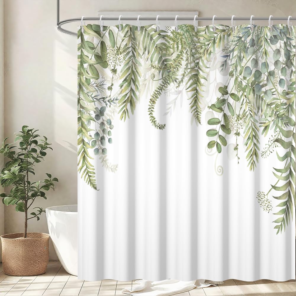 Cortina de Ducha de Hoja Eucalipto, Cortinas de Ducha Verde Oro Abstracto Planta Cortinas de Baño Antimoho Impermeable Lavable Tejido de Poliéster Cortina Ducha con 12 Ganchos 120x200cm — view 12