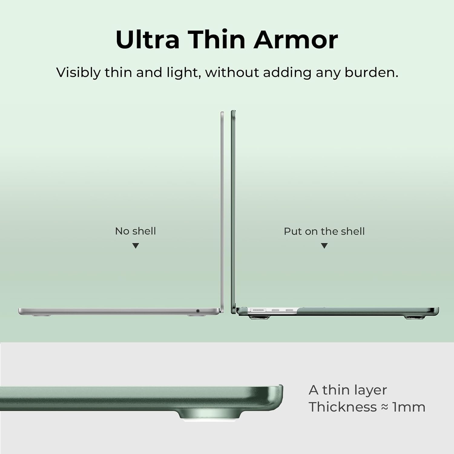 EooCoo Case Compatible with MacBook Air 13 inch 2026 2025-2022 Release M4 M3 M2 A3240 A3113 A2681, Hard Shell&Keyboard Skin Cover&Screen Protector for Mac Air 13.6 inch Case, Matte Turquoise Green - Image 4